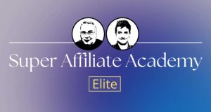 A black and white pictures of James and Max who are affiliate marketers. Their Logo Super Affiliate Academy Elite is below their pictures.